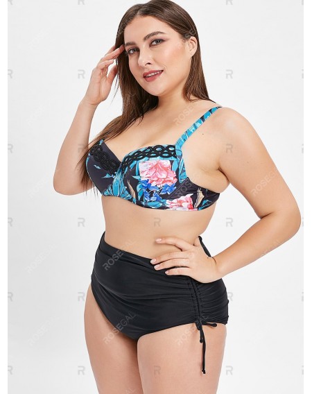 Floral Print Plus Size Underwire Bikini Set - L