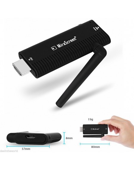 Full HD 1080P Wireless MiraScreen HDMI Dongle Receiver 2.4G Media TV Stick Miracast DLNA Airplay w/ Antenna