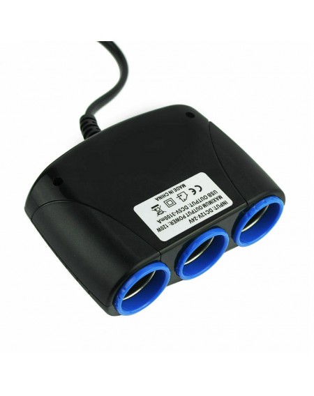 3 way Cigarette Lighter Socket Splitter 12V Three USB Charger Power Adapter Car