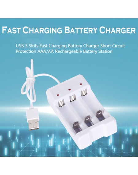 USB 3 Slots Fast Charging Battery Charger Short Circuit Protection AAA/AA Rechargeable Battery Station