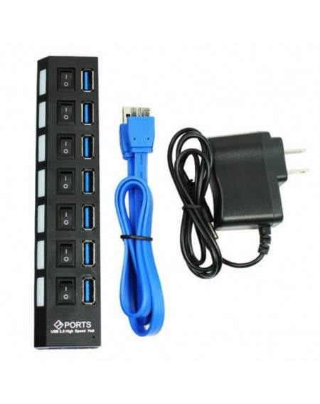 7port USB 2.0 3.0 HUB With Power On/Off Switch High Speed Adapter Cable For PC