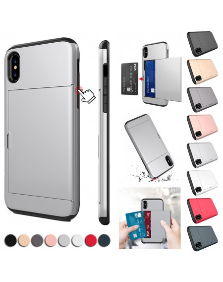 For iPhone X/XS Case Card Holder Slot Armor Detachable Shockproof Slim Cover